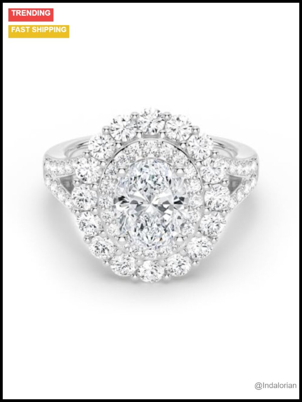 2ct Oval Cut Moissanite Halo Wedding Ring 925 Sterling Silver